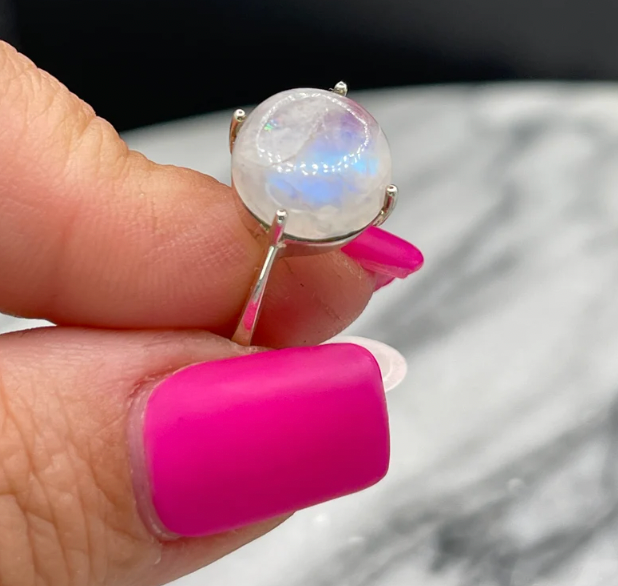 Rainbow Moonstone Sterling Silver Ring