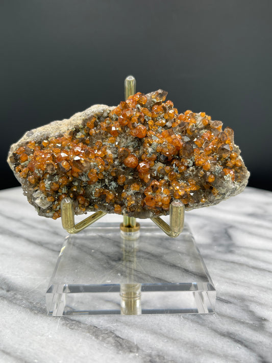 Spessartine Garnet On Smoky Quartz