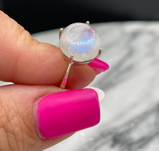 Rainbow Moonstone Sterling Silver Ring