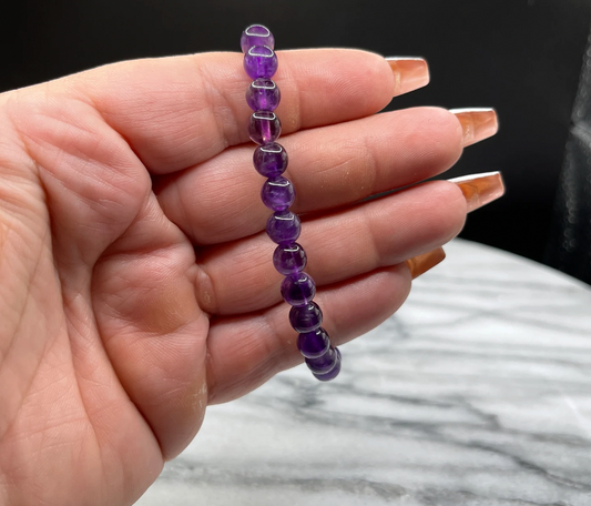 Stretchy Amethyst Pull Cord Beaded Bracelet